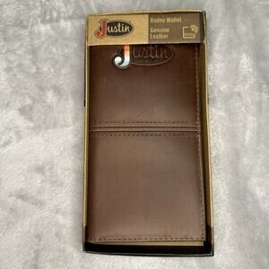 Justin Men's Rodeo Wallet Brown Genuine Leather RFID Logo Checkbook Western